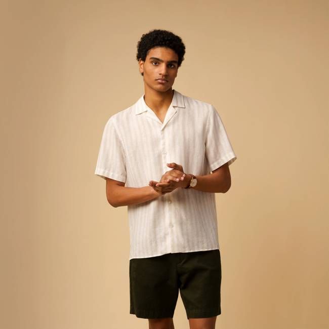 CAMP-COLLAR STRIPE LINEN