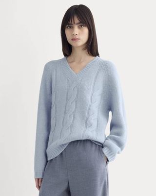 Cloud Cable V-Neck Sweater | Forever Blue