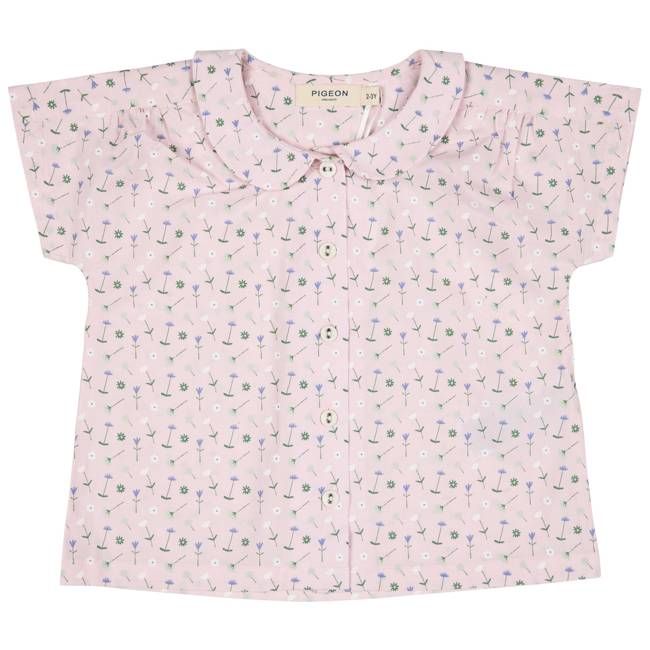 Peter Pan Collar Blouse - Flowers, Pink