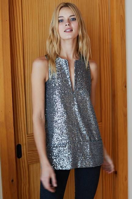 A Line Mod Top - Gunmetal Sequin