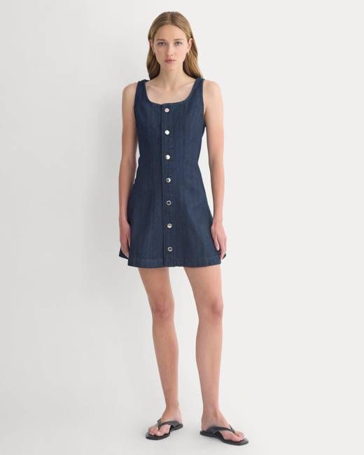 Denim Button-Front Mini Dress | Tungsten Rinse