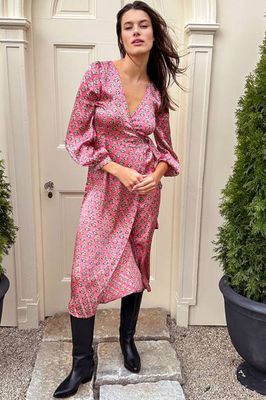 Bishop Sleeve Dress - Rose of Indies Silk