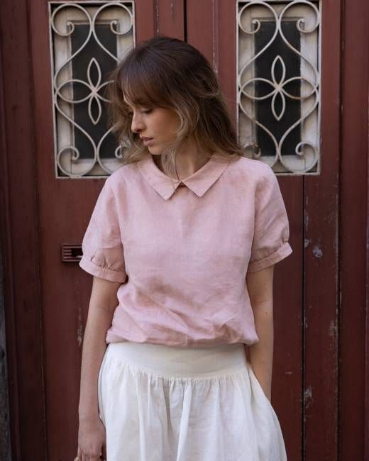 Clara - Linen Blouse in Misty Pink