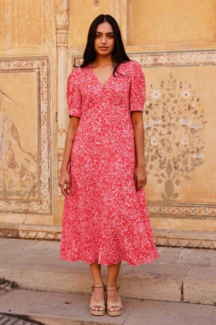 Anne Tea EcoVero Dress | Spring Garden Red/Pink