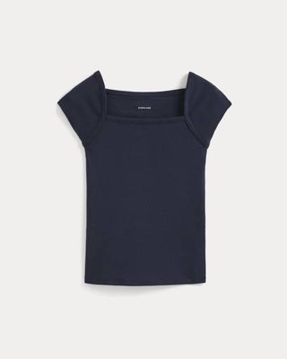 RetroSoft Cotton Square-Neck Tee | Navy