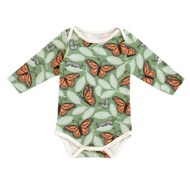 Long Sleeve Snapsuit - Monarchs Dark Green
