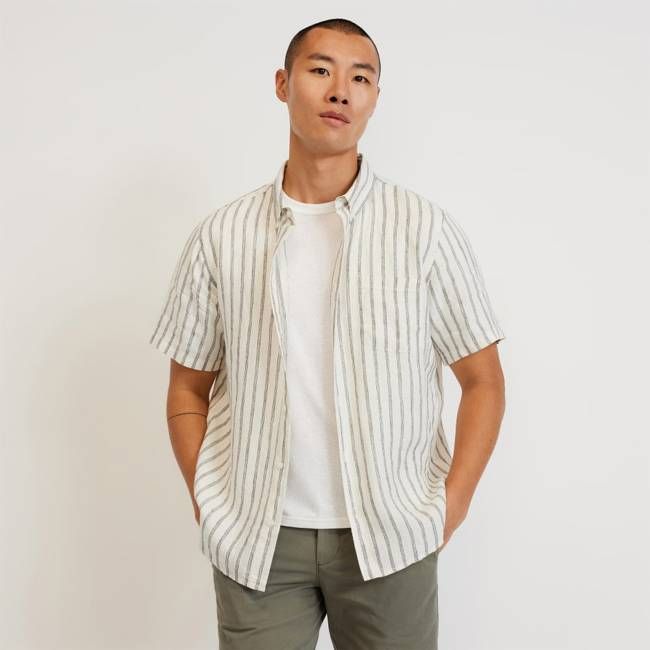 The Classic Short-Sleeve Shirt in Linen | Black / Canvas Tan