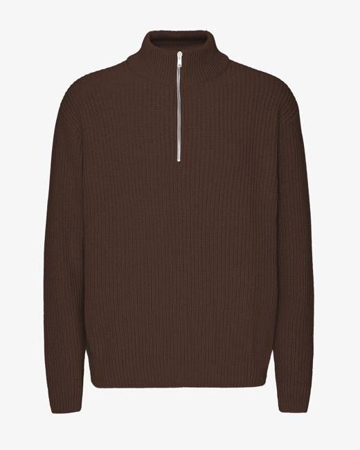 Merino Quarter Zip - Coffee Brown