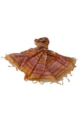 Chanderi Stola Nr. 33 aus Baumwolle mit Blockprint aus Seide Jodhpur Edit