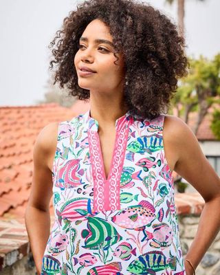 Tropical Fish - Ocean View Long Tunic Dress - Cloud