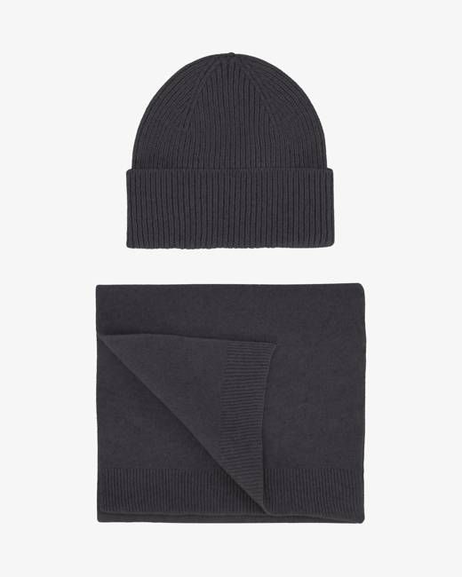 Merino Wool Beanie & Scarf - Lava Grey