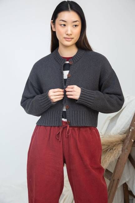 Sugi Organic Cotton Knitted Cardigan in Grey Marl