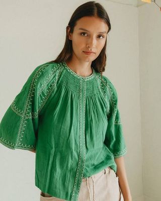 Indi & Cold Green Embroidered Shirt