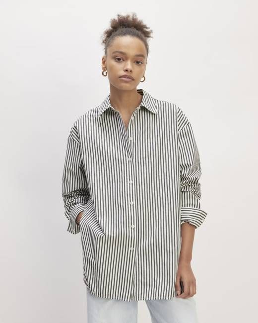 The Supima® Cotton Boyfriend Shirt | Optic White / Black