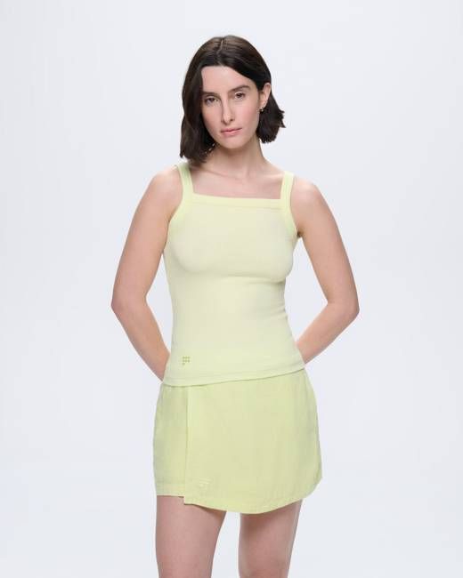 Womens Rib Square Neck Tank Top—Soft Lime