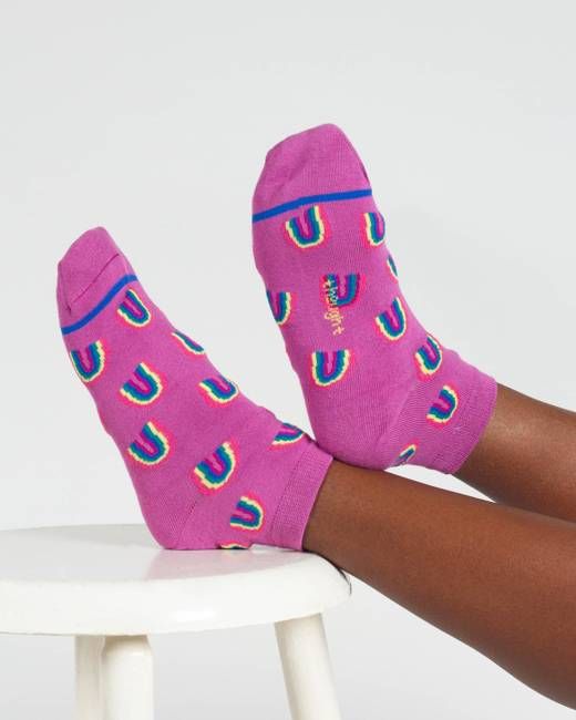 Rainbow Short Bamboo Ankle Socks - Purple Multi
