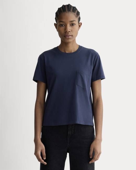 The Box-Cut Tee in Essential Cotton | Navy | Pocket