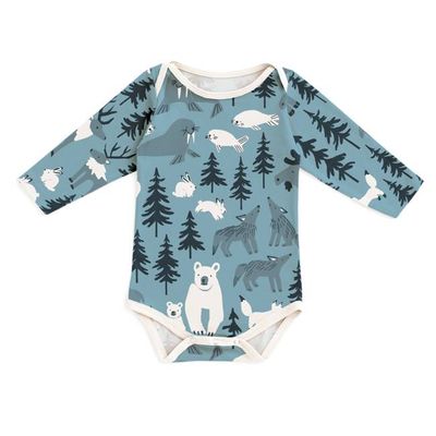 Long Sleeve Snapsuit - Northern Animals Mountain Blue