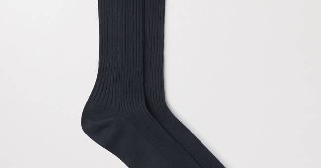 Dark Navy Ribbed Cotton Sock | Men's Italian | Asket