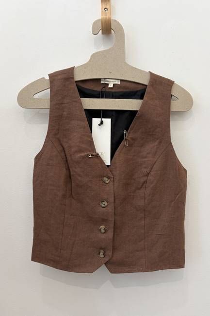 Sample Sale Bowie Vest in Brown Linen