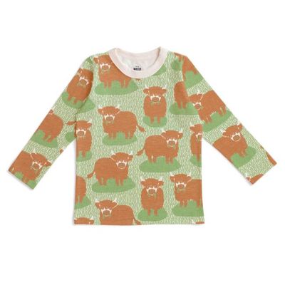 Long-Sleeve Tee - Highland Cows Green