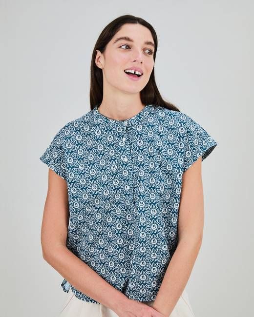 Asis Percales Daisy Sleeveless Blouse Blue