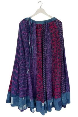 NEW! Flared Cotton Blockprint Patchwork Skirt No. 19