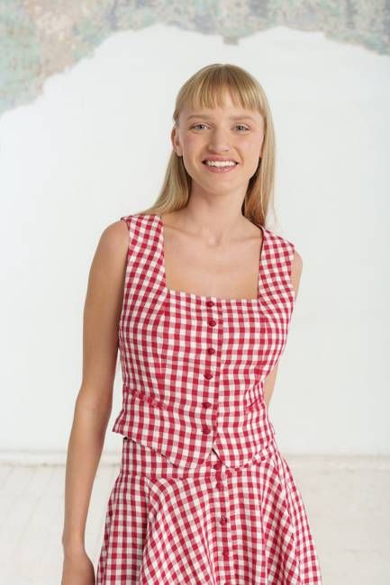 Second Breakfast Vest, Sleeveless, Red Gingham