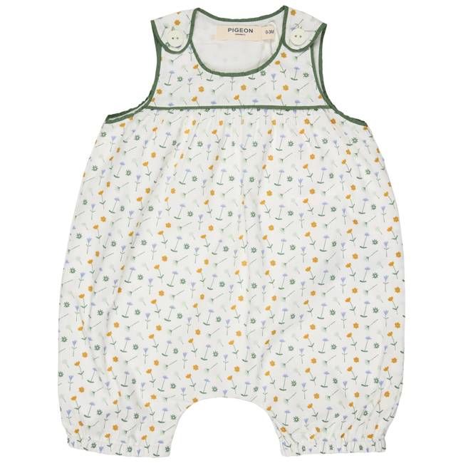 Baby Playsuit - Flowers, White