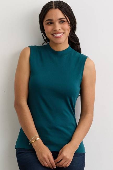 Women's Luxe 100% Organic Cotton Sleeveless Mock Neck Tee