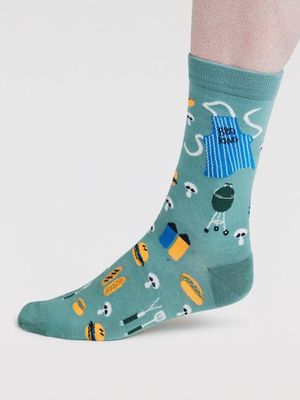 Mens King Of The Grill Organic Cotton Socks - Lagoon Green