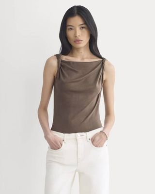 Cowl Neck Twist Tank in Butterluxe | Deep Taupe