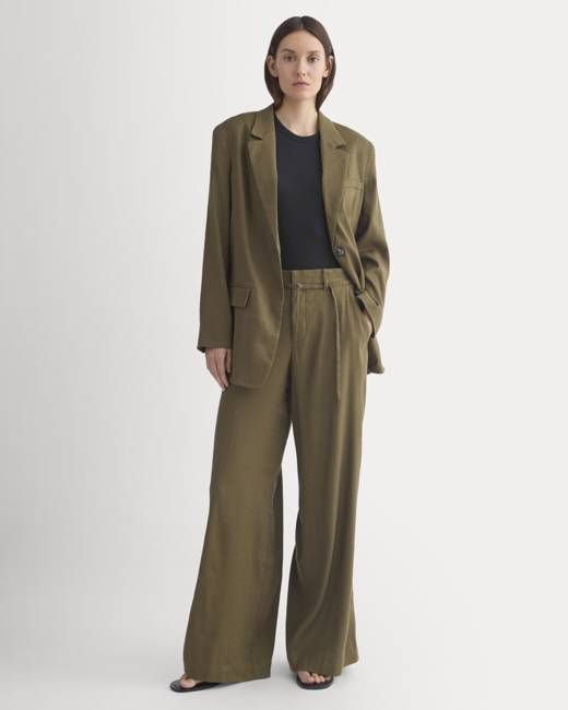 Wide-Leg Belted Pant in Stretch Linen | Beech | Long