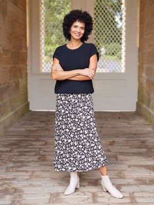 Isabelle Bias Cut Skirt - Monochrome Floral Print