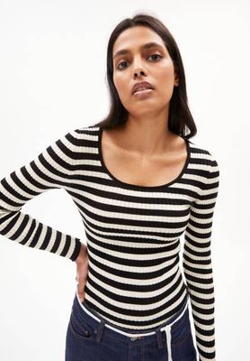 ALAANIA CREWNECK STRIPE | schwarz-hafermilch