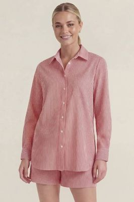 Hattie Cotton Stripe Shirt | Red/White
