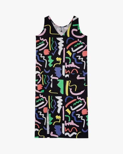 Miss Pompom Black Scribble Surfside Dress