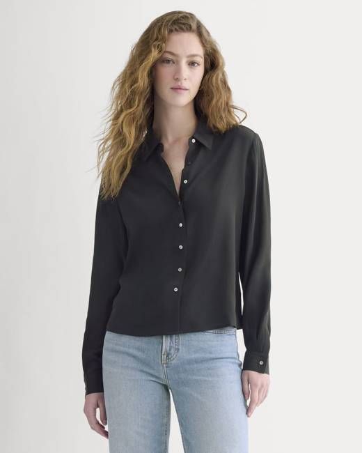 Shrunken Top in Washable Silk | Black