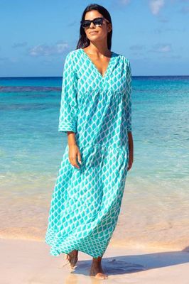 Mykonos Maxi Dress | Palm White/Sea Green