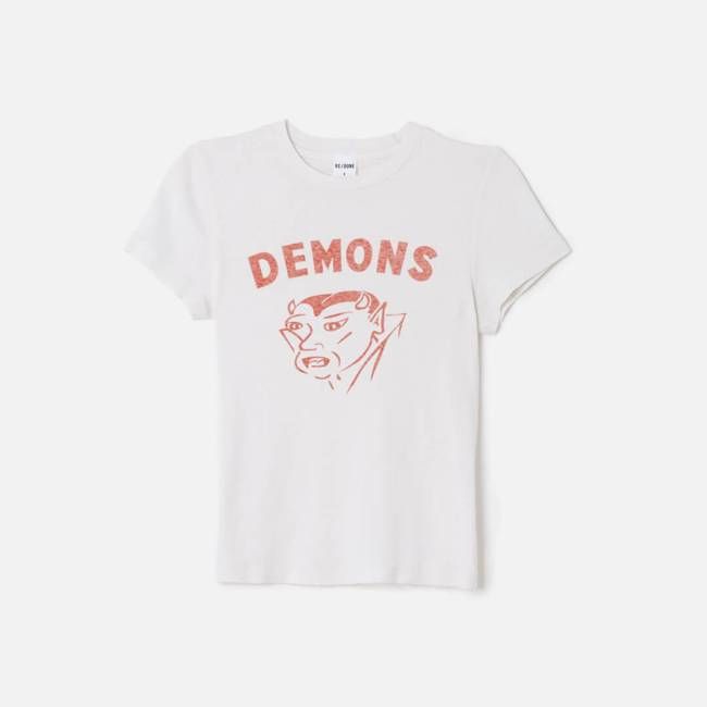 90s Baby Tee Demons - Vintage White