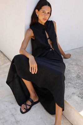 The Alma Stand-Up Collar Tie Vest in black