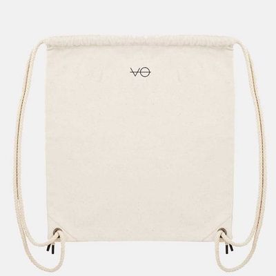 VO Embroidered Organic Drawstring Bag, Vegan Gift