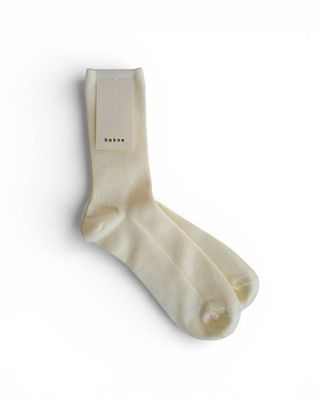 Merino Wool Ribbed Socks in Cream