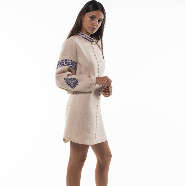 Tara Hand Embroidered Hemp Mini Dress - Kurinji