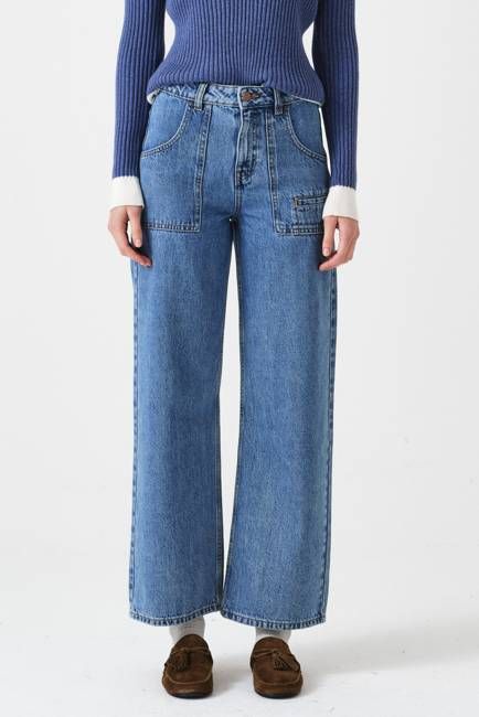 Eden Cropped Wide Leg Jean in Newport
