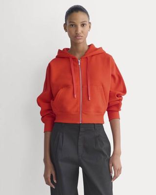Luxe Fleece Full-Zip Cropped Hoodie | Fiery Red