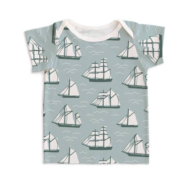 Short-Sleeve Lap Tee - Vintage Sailboats Ocean Blue & Teal