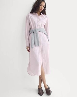 Midi Shirtdress in Ultrasoft Cotton | Burnished Lilac/Gardenia