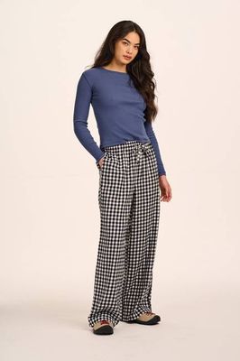Norris - Wide Leg Cotton Trousers in Black and White Gingham