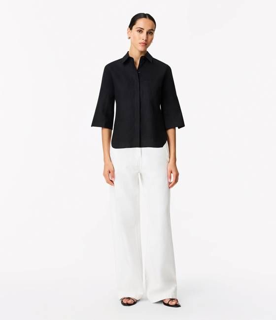 Linen French Cuff Blouse | Black